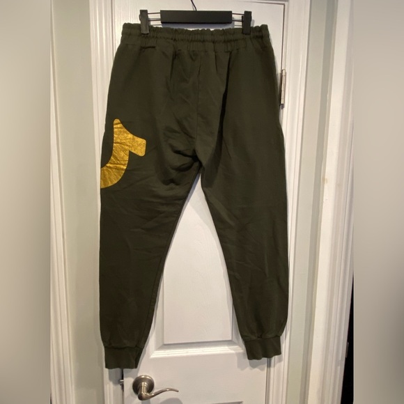 True Religion Size M Horseshoe Jogger Green Gold Pants Drawstring Loungewear - Picture 6 of 13